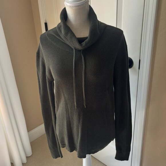 Ralph Lauren - Thermal Knit Cowl Neck Army Green Sweater - 100% Cotton (Size: M) - Picture 1 of 7